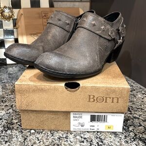 Born Maude Gray Peltro Suede Moto Booties Size 7